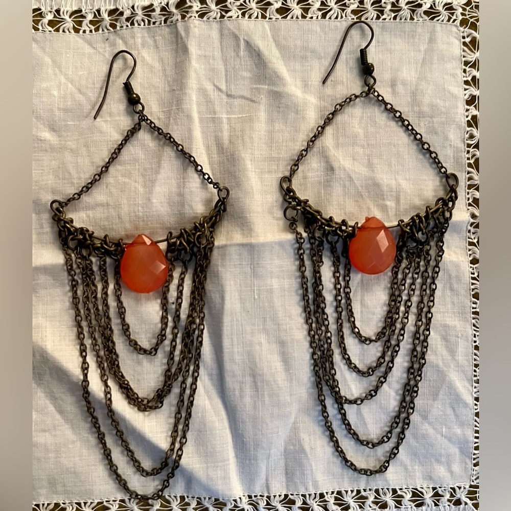 David Aubrey Chain and stone chandelier earrings. 4”